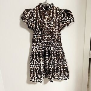 Kara Thoms Puff Sleeve high neck cotton mini dress size XS